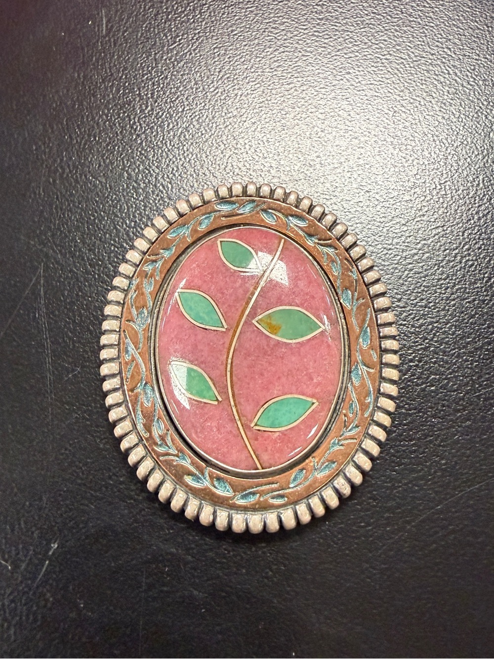 Carolyn Pollack rhodonite turquoise inlay copper sterling silver pendant brooch